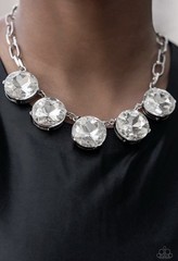 Paparazzi Silver-Tone Cable Chain Necklace Clear Crystal Stations 5 Adjustable