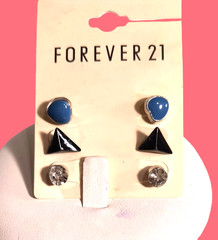 New Forever 21 3 Pairs Stud/Post Earrings for Pierced Ears Multicolor