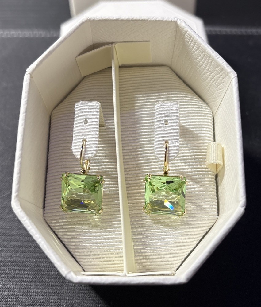 Swarovski Millenia Drop Earrings, Green Crystal, Square Cut, Gold-Tone Finish