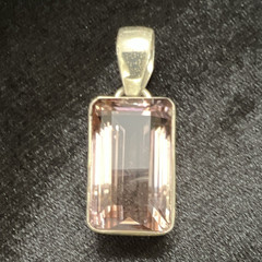 Silver Tone MorganiteFaceted Rectangular Stone Charm Pendant, Bezel Set, 1Stone