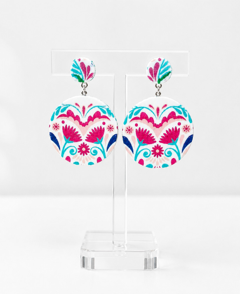 Mexican Floral Multicolor Clay Statement Earrings