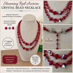Vintage Ruby Red AB Crystal Glass Double Strand Necklace Faceted Beads N104