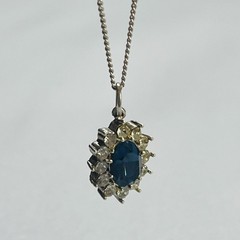 Sterling Silver Cluster Pendant Necklace 16 Inch Curb Link Chain 925