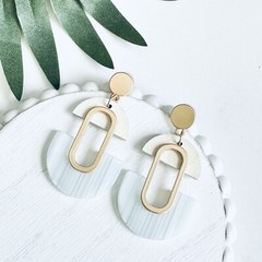 Gold White Gray Acrylic Arch Dangle Earrings Boho Oval Drop Jewelry Gift NEW
