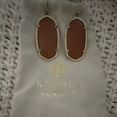 Kendra Scott Dangle/Drop Earrings Brown Oval Stone Gold-Tone Metal French Wire