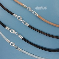 Sterling Silver 2.5mm 2-1/2mm Round Genuine Leather Cord Necklace Lobster Clasp