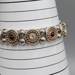 Clear Red Rhinestone Panel Elastic Bracelet Silver tone Gold tone 7″
