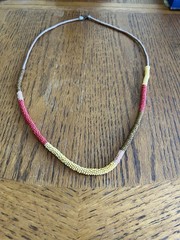 Crocheted Beaded Rope Necklace Color Blocked 38 Inches