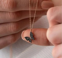 1.20 Ct Round Cut Simulated Black Diamond Butterfly Pendant 14k Rose Gold Plated
