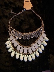 Statement Bib Necklace Mint, Multi Tone Multi-Strand Gold Chain Teardrop Dangles