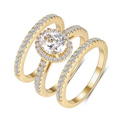 Three in One Round/Oval/Eye/Teardrop Halo Wedding Bands Set Engagement Rings …
