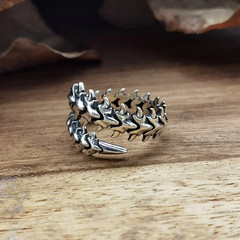 1pc Vintage Gothic Spine Ring Antique Silver Open Punk Y2K Fashion Jewelry – NEW
