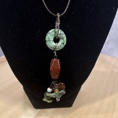 Donut Turquoise, Red Jasper Charm on a leather cord with 925 clasp
