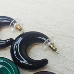 Joan Rivers 4 Pr Clear Puffy Hoop Earrings Green Black Purple Brown