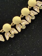 J Crew Vintage Statement Collar Bib Necklace White Resin Cabochon Rhinestone Gld