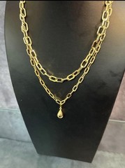 None tarnish none fade Layered Oval Link Chain Teardrop Charm Necklace Lobster