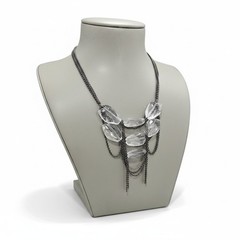 Stephan & Co Women’s Statement Necklace Gunmetal Plated Clear Acrylic NWT