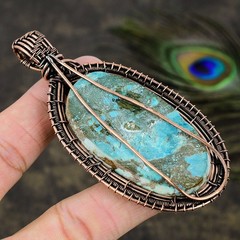 Tibetan Turquoise Gemstone Copper Wire Wrap Jewelry Pendant 3.59 Gift for Her V7