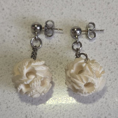 White Ivory Dangle/Drop Stud Earrings Butterfly Back No Stone/silver post