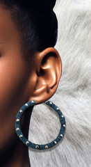 Blue Jean Demin Silver Rhinestone Stud Stylish Round Hoops Fashion Earrings