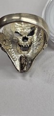 Engraved Signed Silver Tone Skull Statement Band Ring Size 7 No Stone