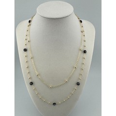 Gold Tone Double Layer Evil Eye Bead Necklace Black Accents Adjustable Clasp