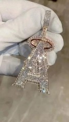 3.30CT Round Simulated Diamond Customize Letter A Pendant 14K Yellow Gold Plated