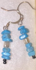 Silver Tone Blue Chip Bead Dangle Drop Earrings Hook Closure