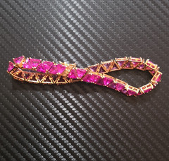 Gold Tone Pink Trillion Sim Crystal Rhinestone Tennis Bar Link Bracelet Box