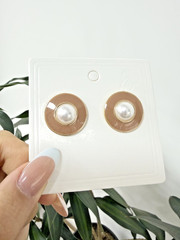 Caramel Enamel Faux Pearl Round Stud Earrings