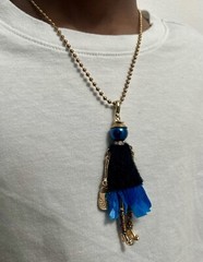 Paris Necklace woman holding purse rhinestone, material, copper tone Pendant