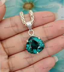 34+ Ct Green Amethyst Color Quartz Stone 18″ Chain German Silver Gemstone