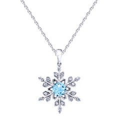 Snowflake Pendant 18″ Necklace Simulated Blue & White Topaz 925 Sterling Silver