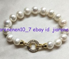 Natural Genuine 9-10mm Near Round Real Cultured Pearl Bracelet 7.5inch