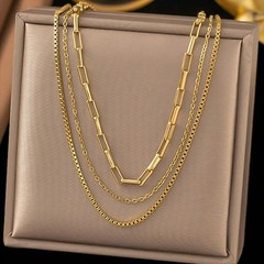 3pcs Womens Necklace 18K Gold Plated Stainless Steel Chain Woman Fashion Jewelry