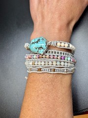 Artisan Boho Turquoise Color Wrap Bracelet Statement Necklace Multi Gemstone