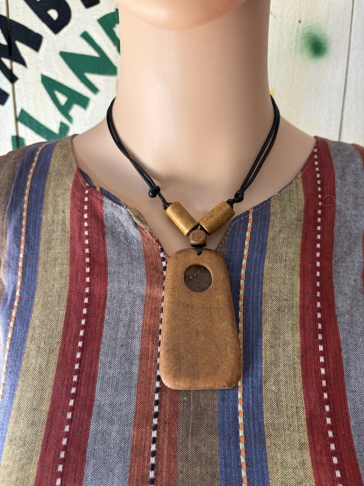 Leather Rectangle Charm Pendant Black Cord Necklace Brown No Clasp No Stone