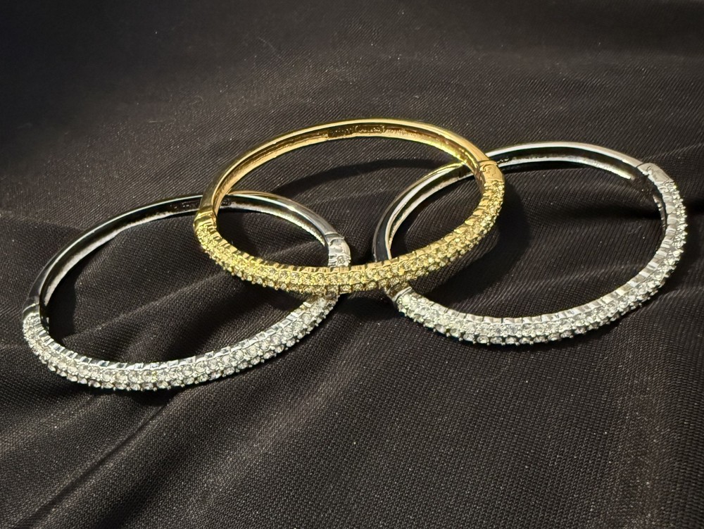 Set of 3 NOLAN MILLER Oval Hinged Bangle Bracelet With Crystals