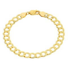14K Yellow Gold Solid 7mm Concave Curb Cuban Chain Italian Link Mens Bracelet 8″
