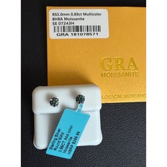 GRA Moissanite Stud Earrings Multicolor Sterling Silver