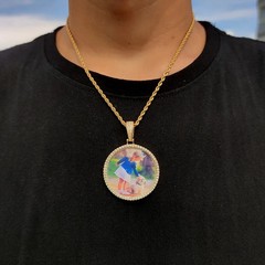 Custom Photo Medallion Necklace 18K Gold Plated Cuban Chain Personalized Pendant
