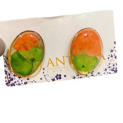 Pressed Flowers Stud Earrings UM Orange and Green University of Miami Canes