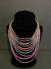 10 Strand Statement Necklace Multi-color Beaded Silver-tone 15″ and 3″ Extender