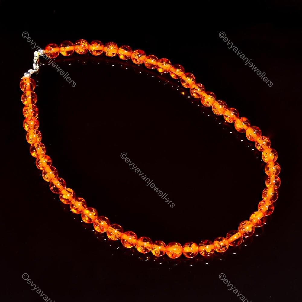 Blatic Amber Gemstone 925 Sterling Silver Beaded Adjustable Necklace For Women