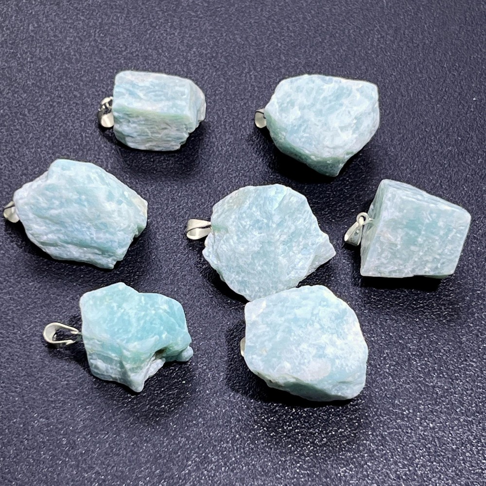 Amazonite Rough Raw Crystal Pendant (Silver Plated Bail) Gemstone Necklace