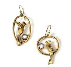 Asymmetrical bronze bird earrings