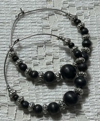 2 Pair Black Beaded Hoop Earrings Approximately 2 Inches