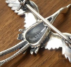 Unique Sterling Silver Open Wing Flying Egret Stork Bird Brooch Pin Fine Details