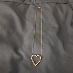 Gold Tone Cable Chain Necklace Heart Charm Pendant Clear Crystal Rhinestone
