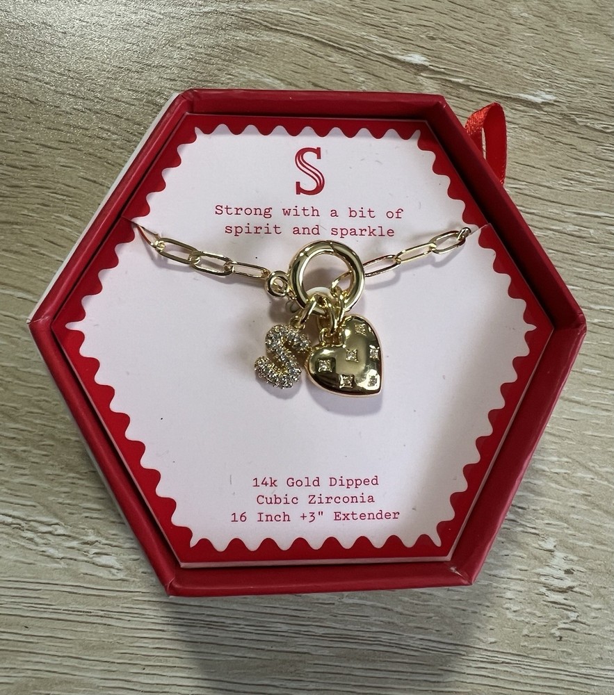 A New Day Monogram Letter S 14K Gold Dipped Cubic Zirconia 16 Inch +Extender